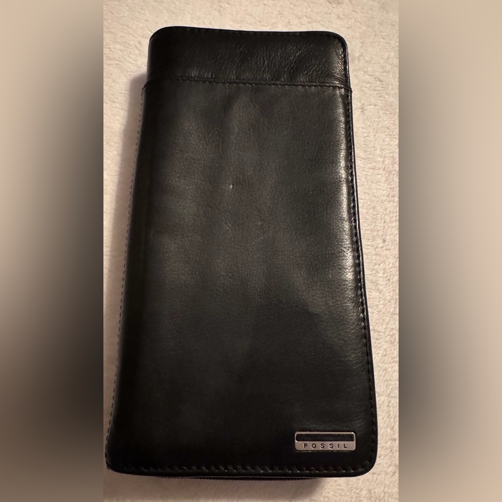 Fossil Black Leather Travel Passport Wallet *see description*